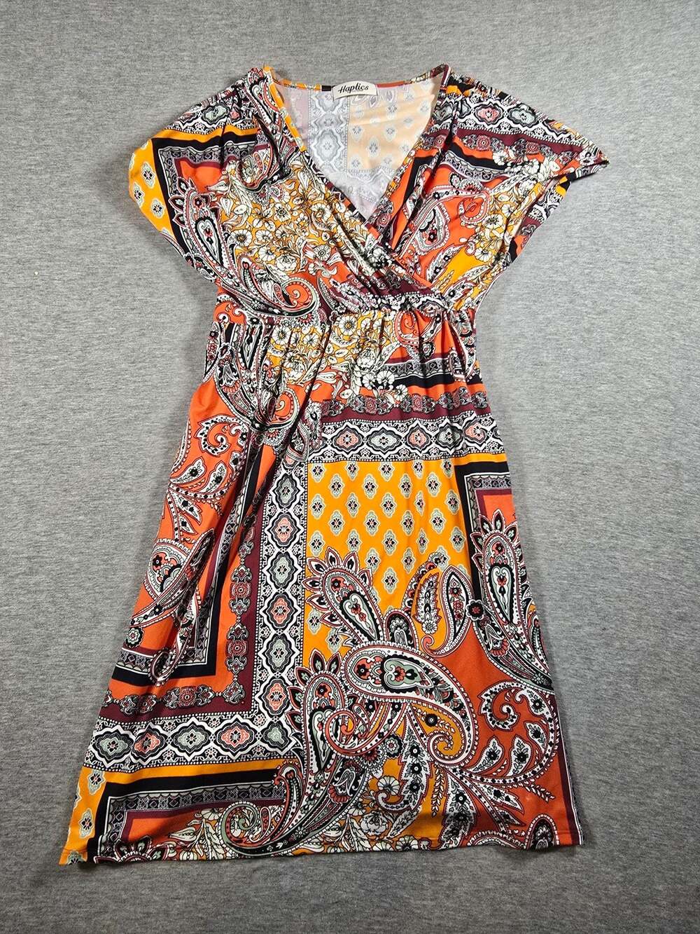 Haptics by Holly Harper Paisley Print V-Neck Short Sleeve Midi Dress